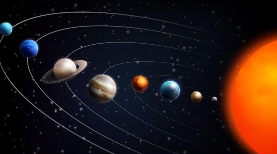 Eliptyczne orbity planet narysowane biblioteką Turtle w Pythonie